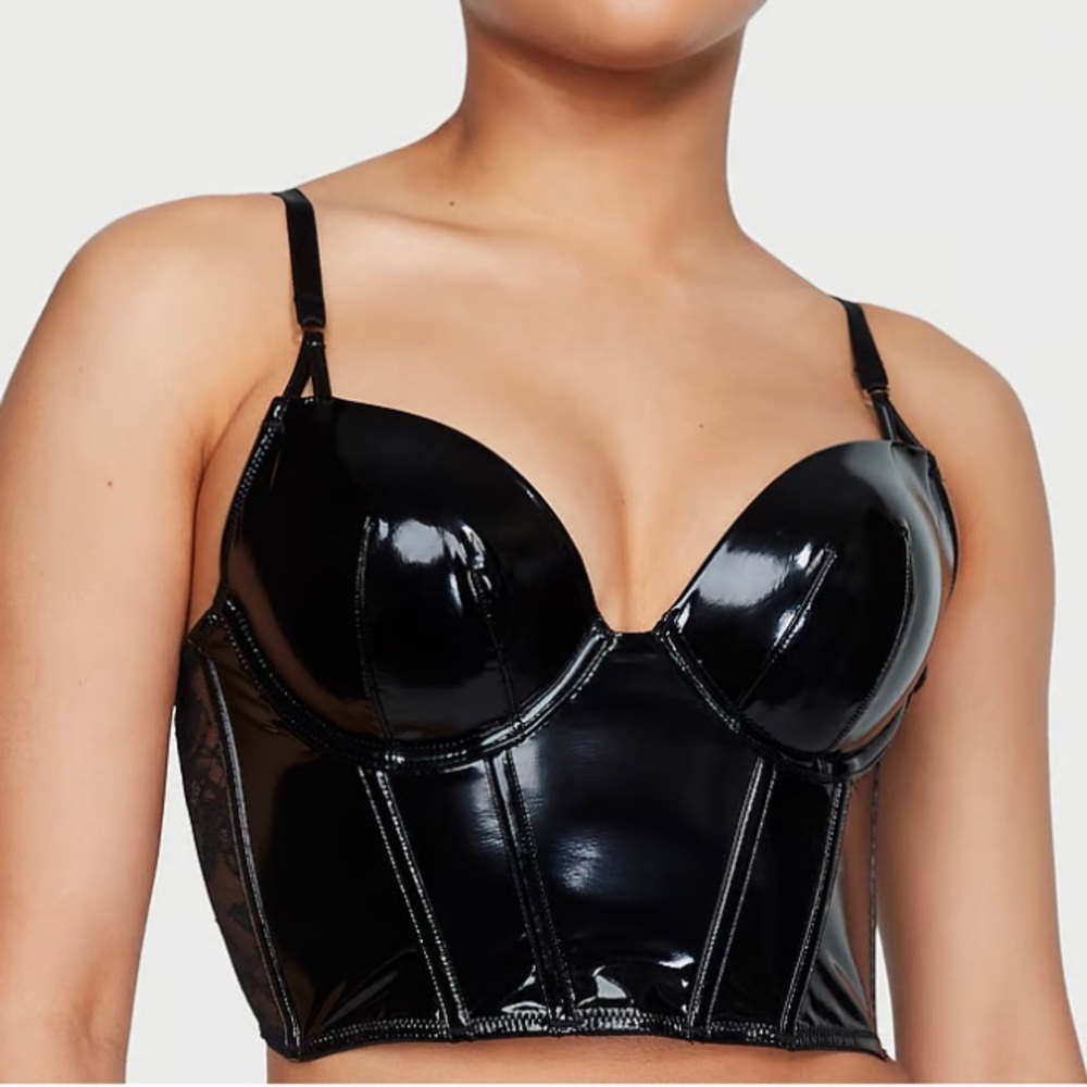 Black Patent Leather Bustier Bra VS 32B Free Shipping